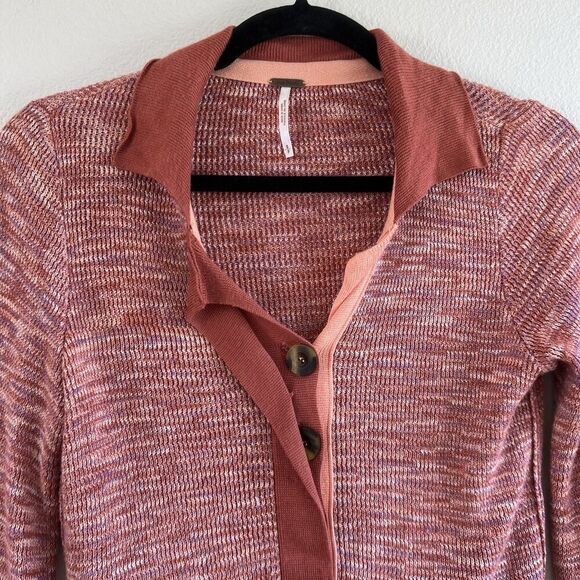 Free People Pull Over Sweater Women’s Small  Henley Cropped Buttons Pink Red - Picture 5 of 10